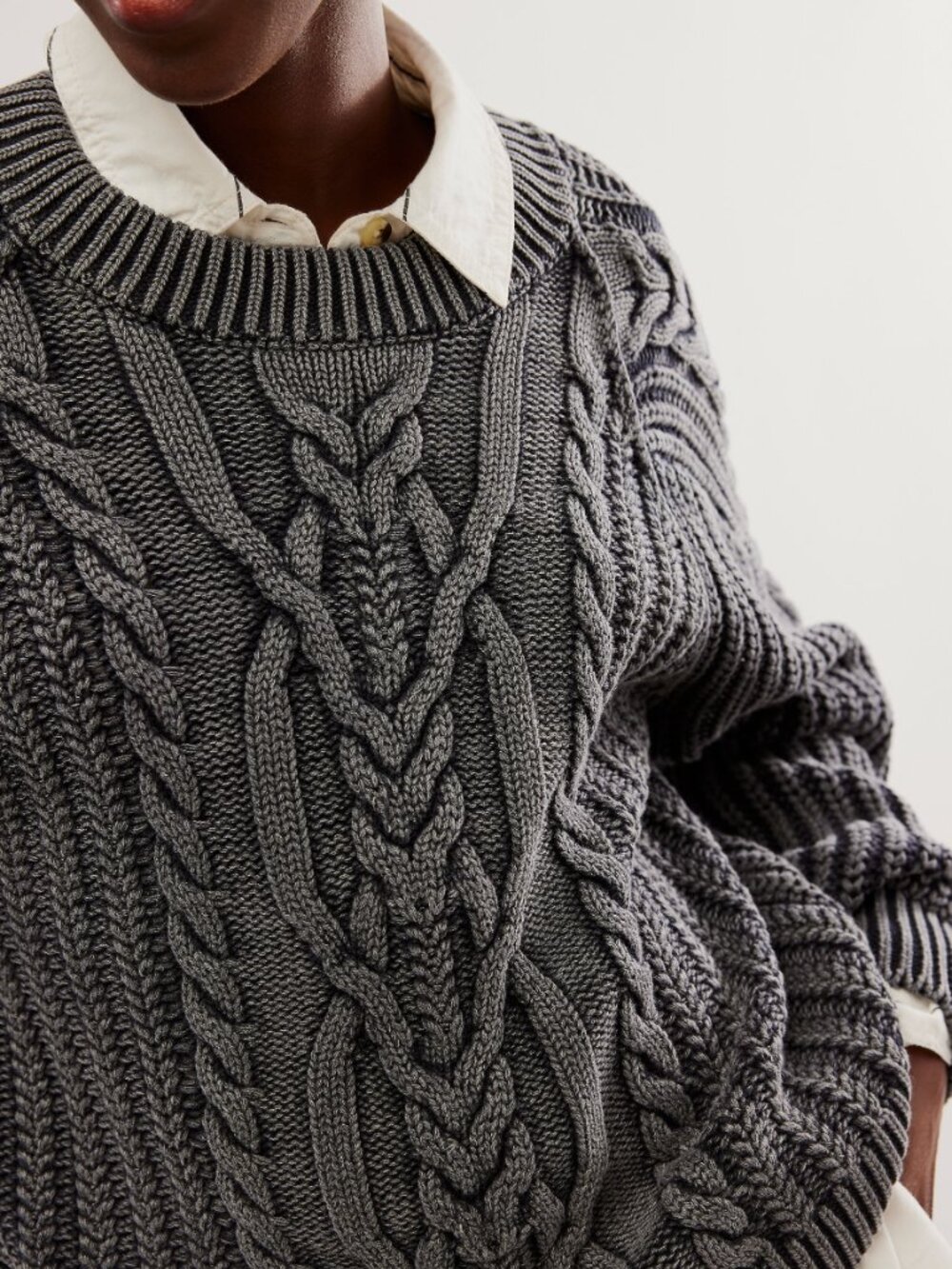 🆕 FREE PEOPLE Frankie Cable Knit Cotton Sweater / Black - Picture 13 of 14